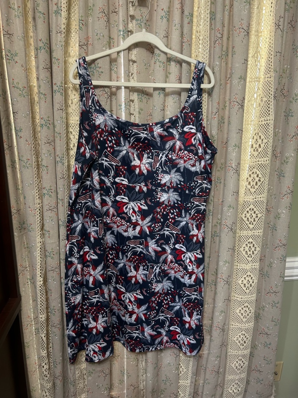 Columbia Tank Top 2X Patriotic Palm Print Stretch Summer Plus Size